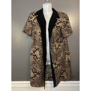 Studio I Petite Jacket Womens 12P Black Leopard Open Front Short Sleeve Blazer